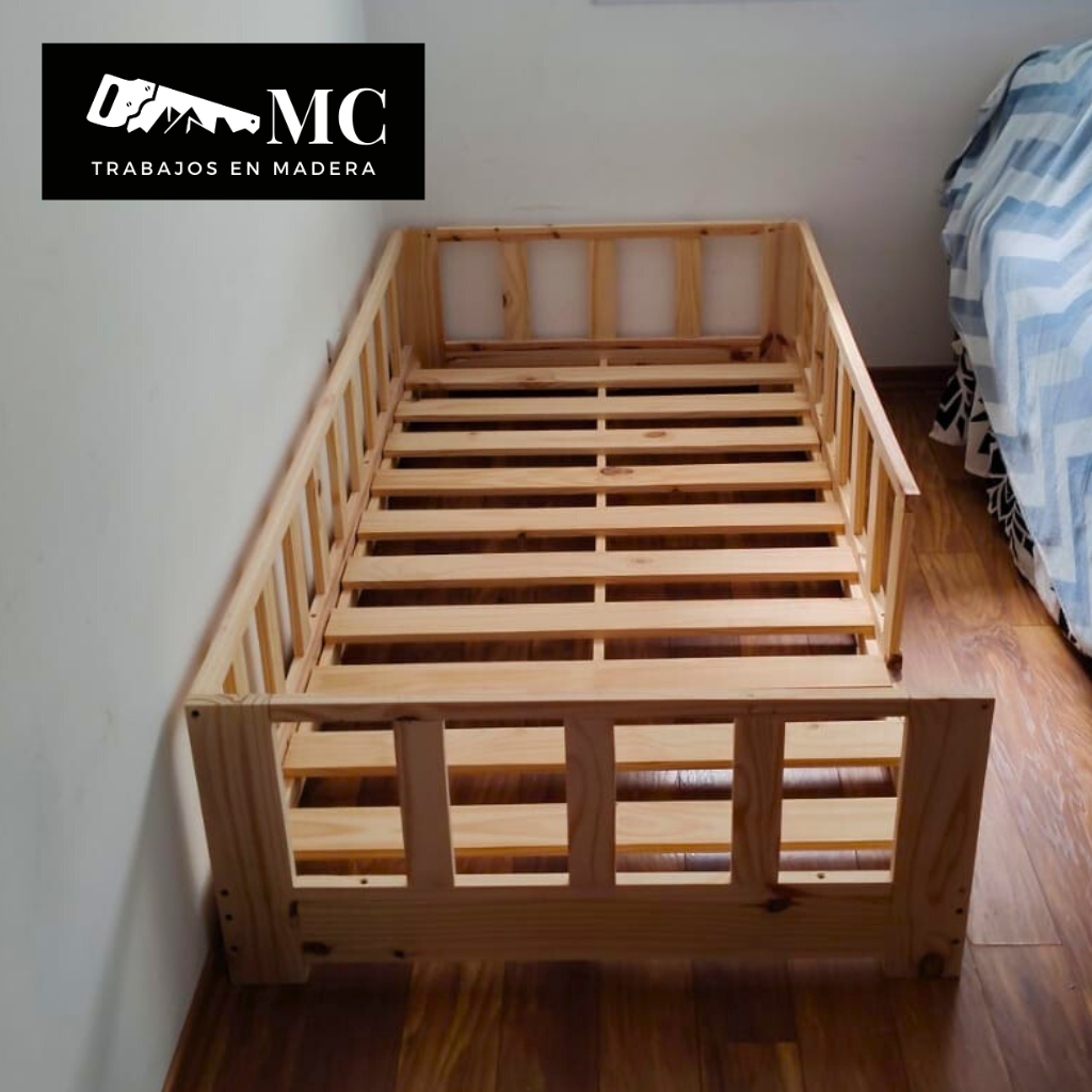 Cama Para Piso Montessori Niños Pequeños Anticaidas Natural - Imagen 2