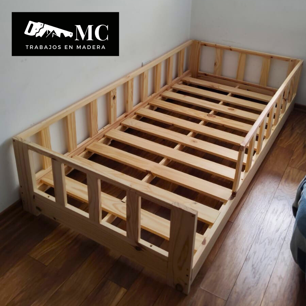 Cama Para Piso Montessori Niños Pequeños Anticaidas Natural - Imagen 3
