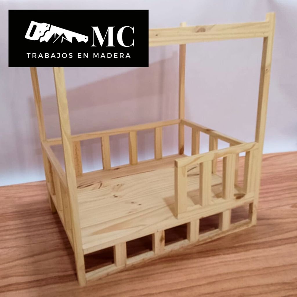 Mesa de Noche con Cama para Mascotas con Baranda al Frente