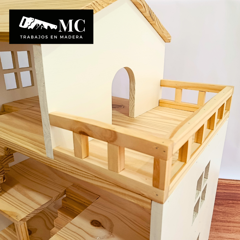 Casita de Muñecas de 3 Pisos con Balcon y Muebles - Imagen 21