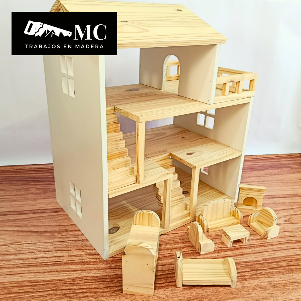 Casita de Muñecas de 3 Pisos con Balcon y Muebles - Imagen 17