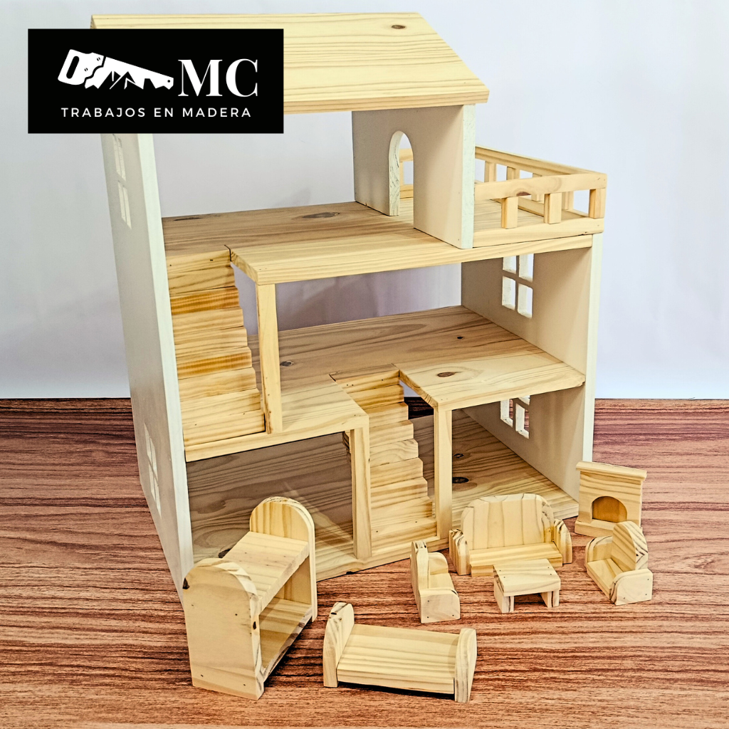 Casita de Muñecas de 3 Pisos con Balcon y Muebles - Imagen 16