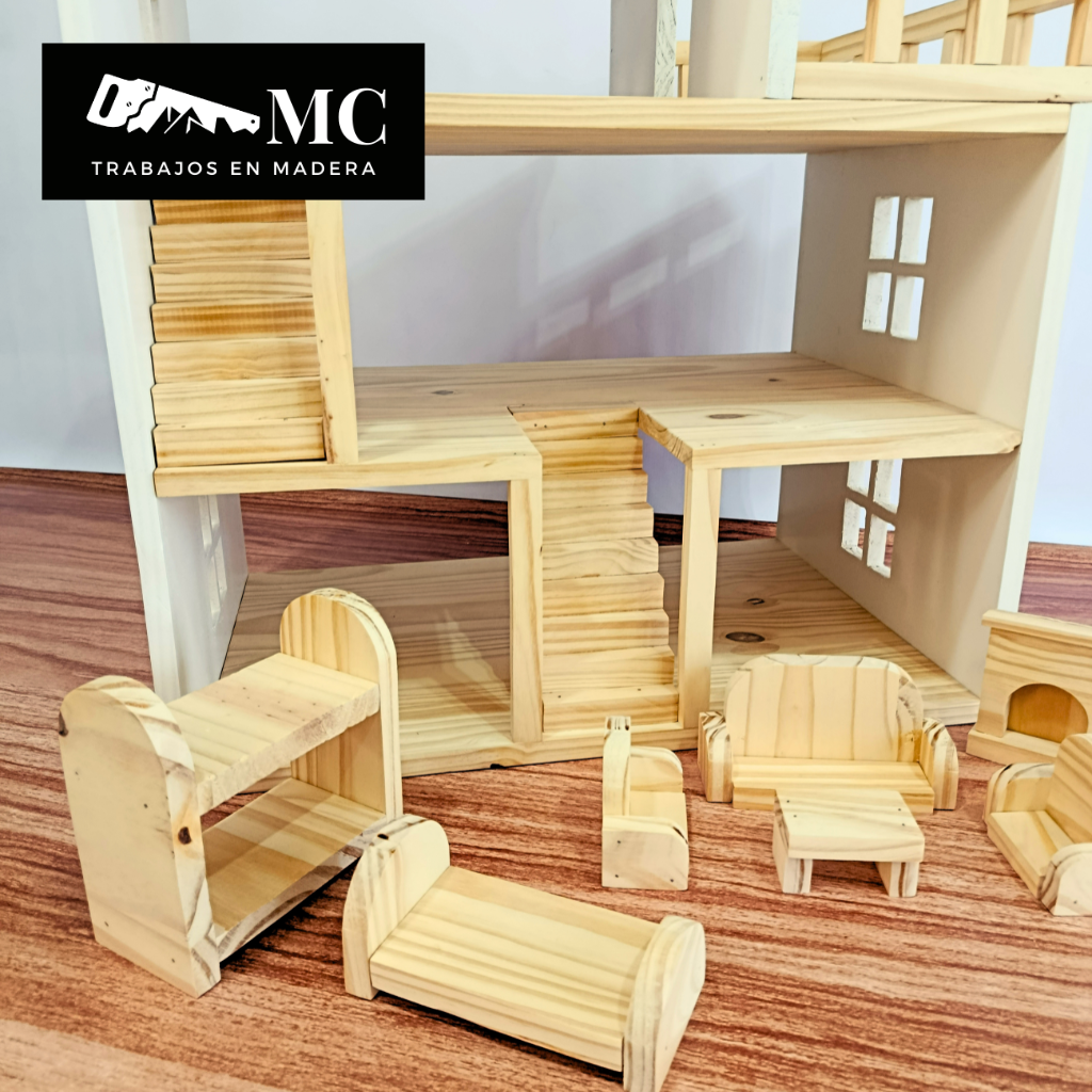 Casita de Muñecas de 3 Pisos con Balcon y Muebles - Imagen 14